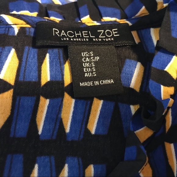Rachel Zoe Small‎ Rayon Viscose Geometric Blouson Sleeve Smocked Cuff Top Office - Picture 8 of 10